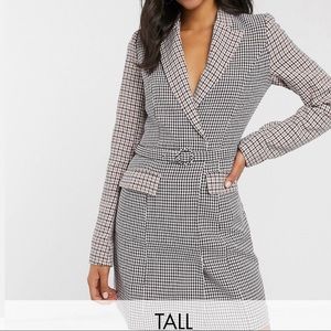 FASHION UNION Tall blazer dress in mixed check with belt